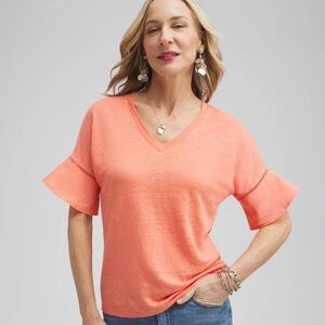 Chico's Women Linen Blend Flutter Sleeve Top V-Neck Orange‎ XXL 20 EUC Resort